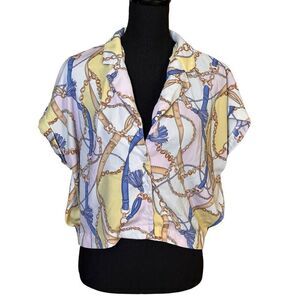 Forever 21 Contemporary Woman’s Chain and Ribbon Printed Short Sleeved Cropped B